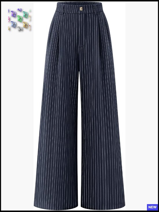 Pants - Wide Leg Striped Palazzo Pants High Waist Straight Work Dressy Slacks Trousers